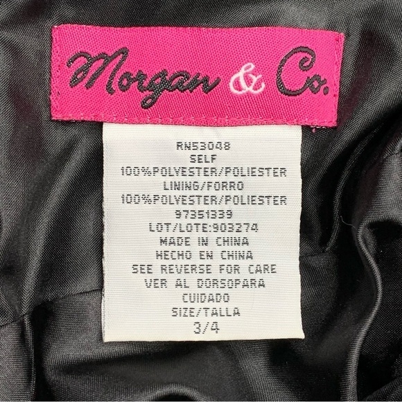 Morgan And Co Black Satin Formal Cocktail Dress Sleeveless Gemstone Small 3 4 - Picture 9 of 12